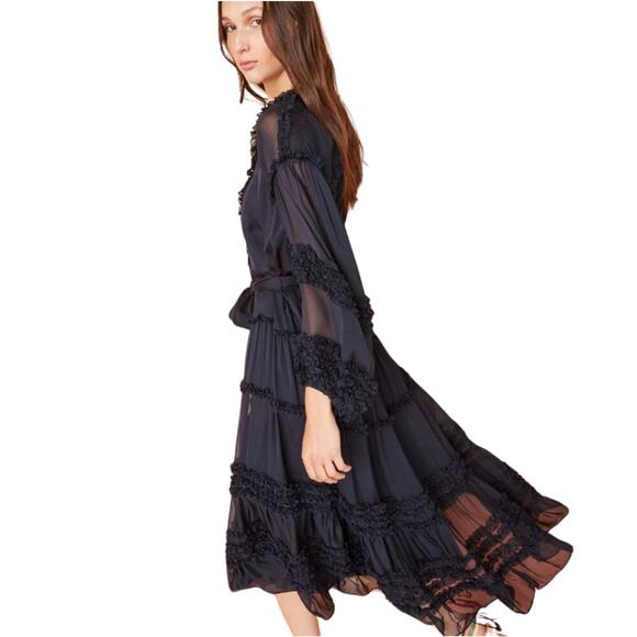 Ulla Johnson Althea Dress Midi Ruffle Long Sleeve Midnight Blue Size 4 - Picture 3 of 9